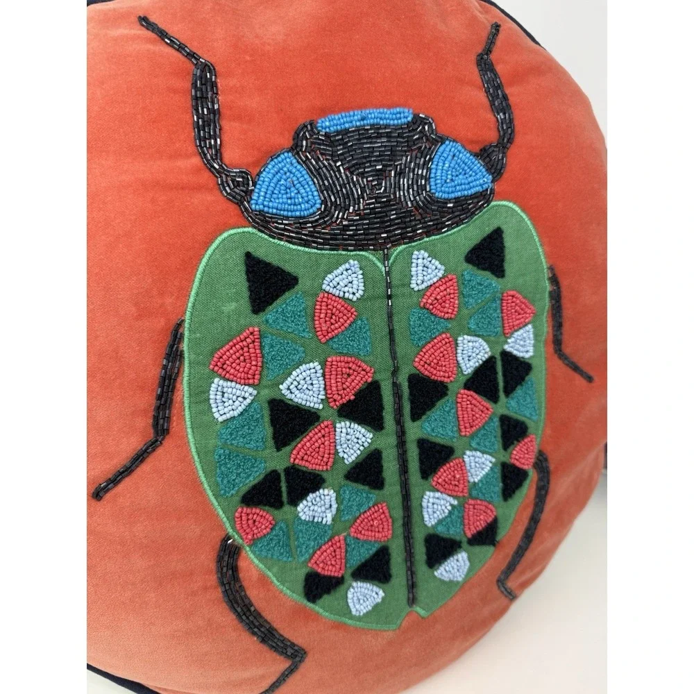 Jonathon Adler Round  Embroidered Beaded Multicolor Last Bug Beatle NWT